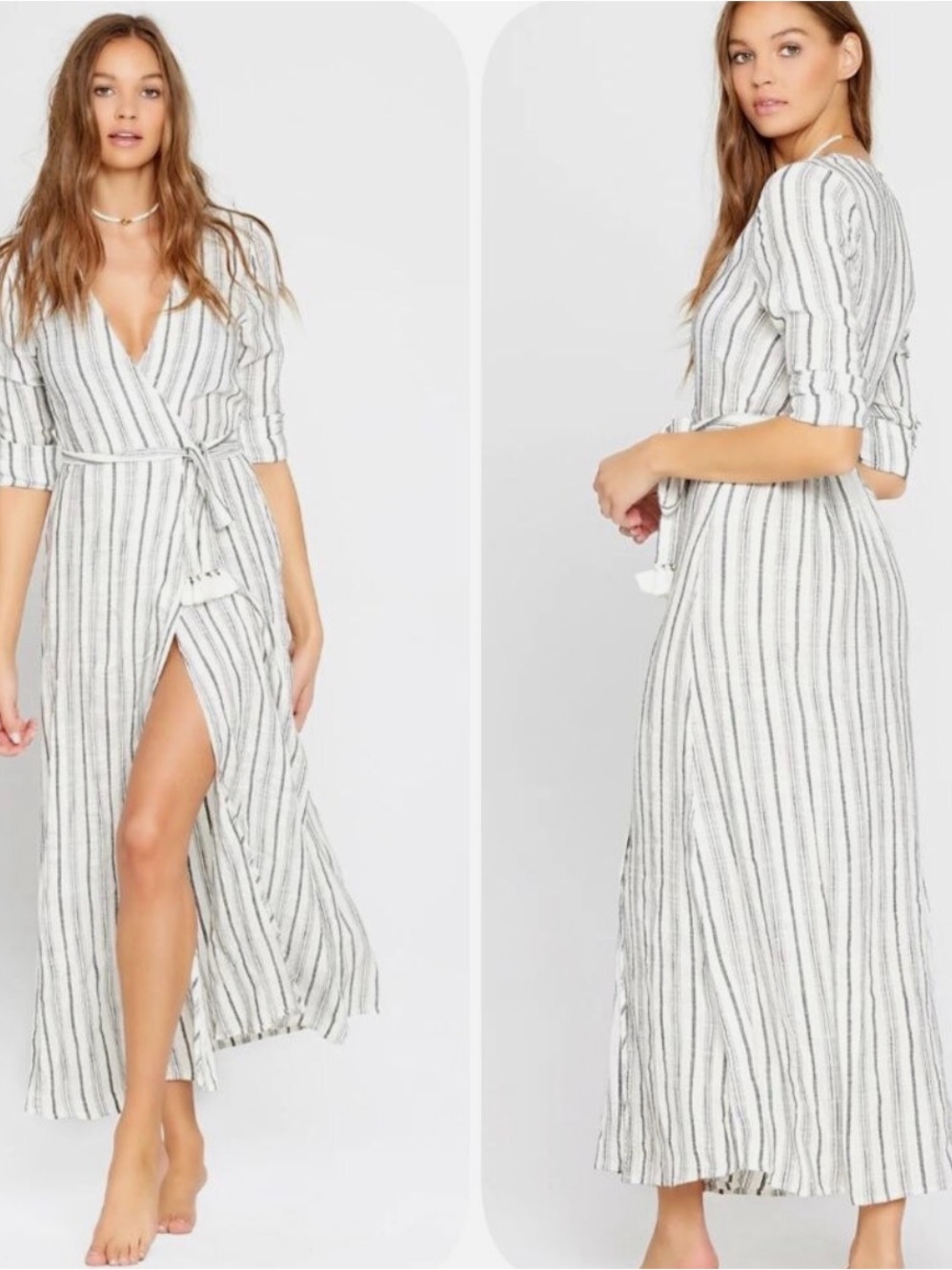 l*space White and Gray Striped Wrap Maxi Coverup